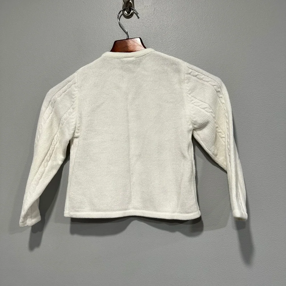 Gymboree Girls White Cable Knit Embroidered Floral Cardigan Sweater XLarge 6 Yrs